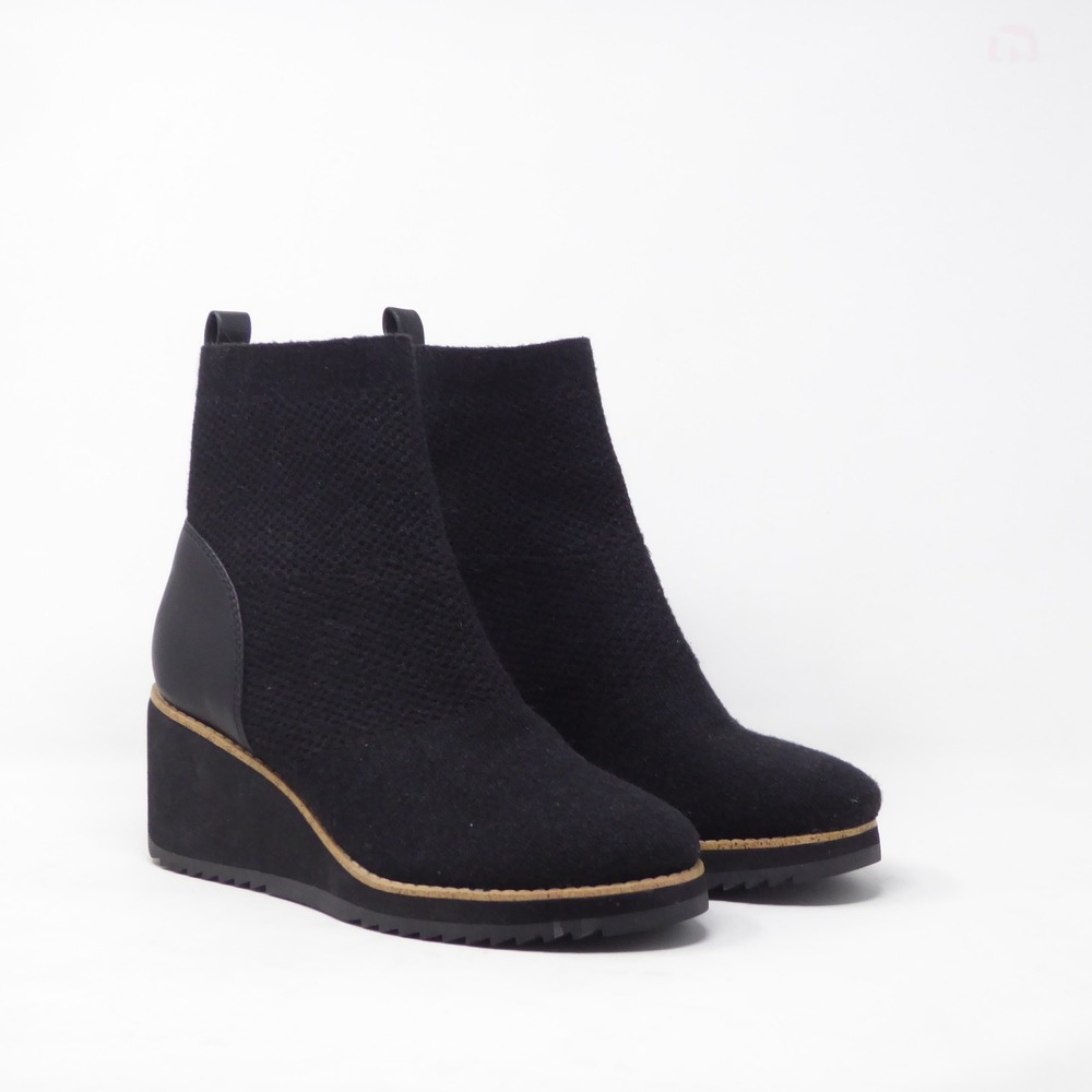 Sofft Elaina Womens Wedge Boots Black Knit Leather Trim Ankle Booties 8.5